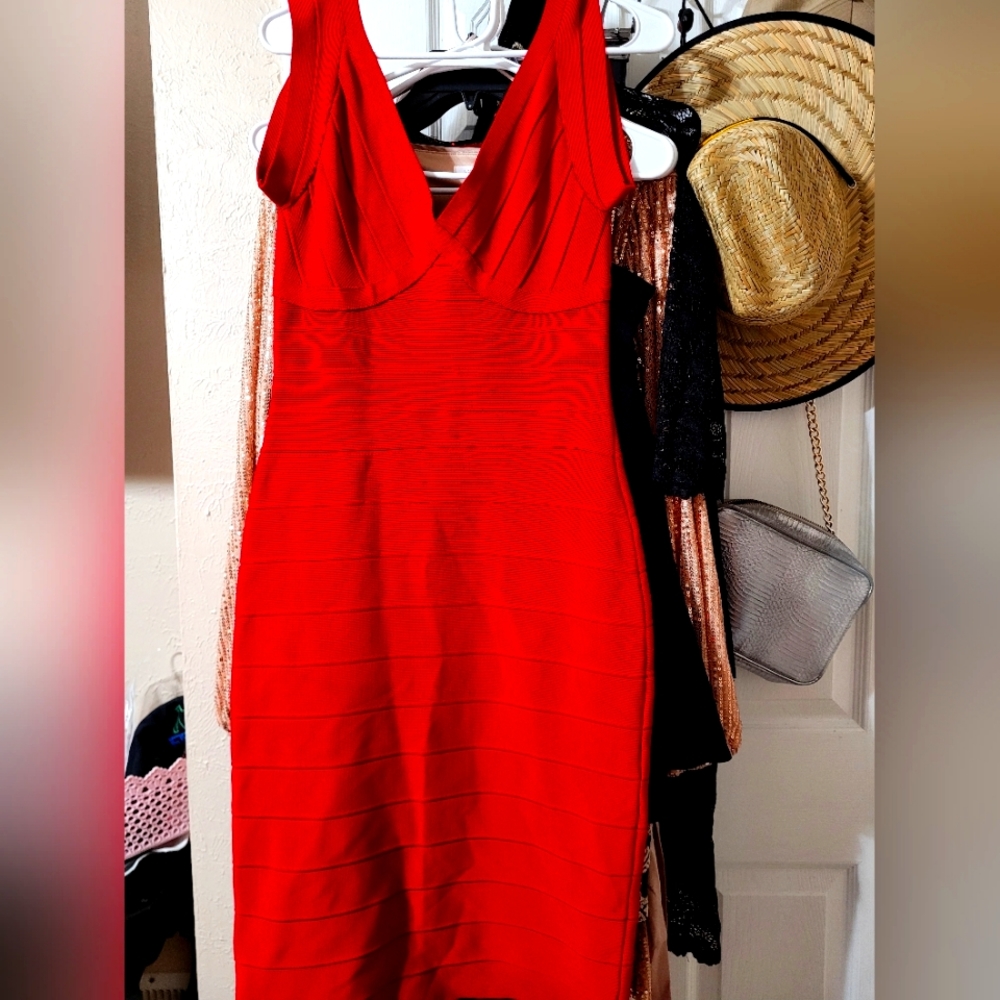 Red Herve Leger Bandage Dress